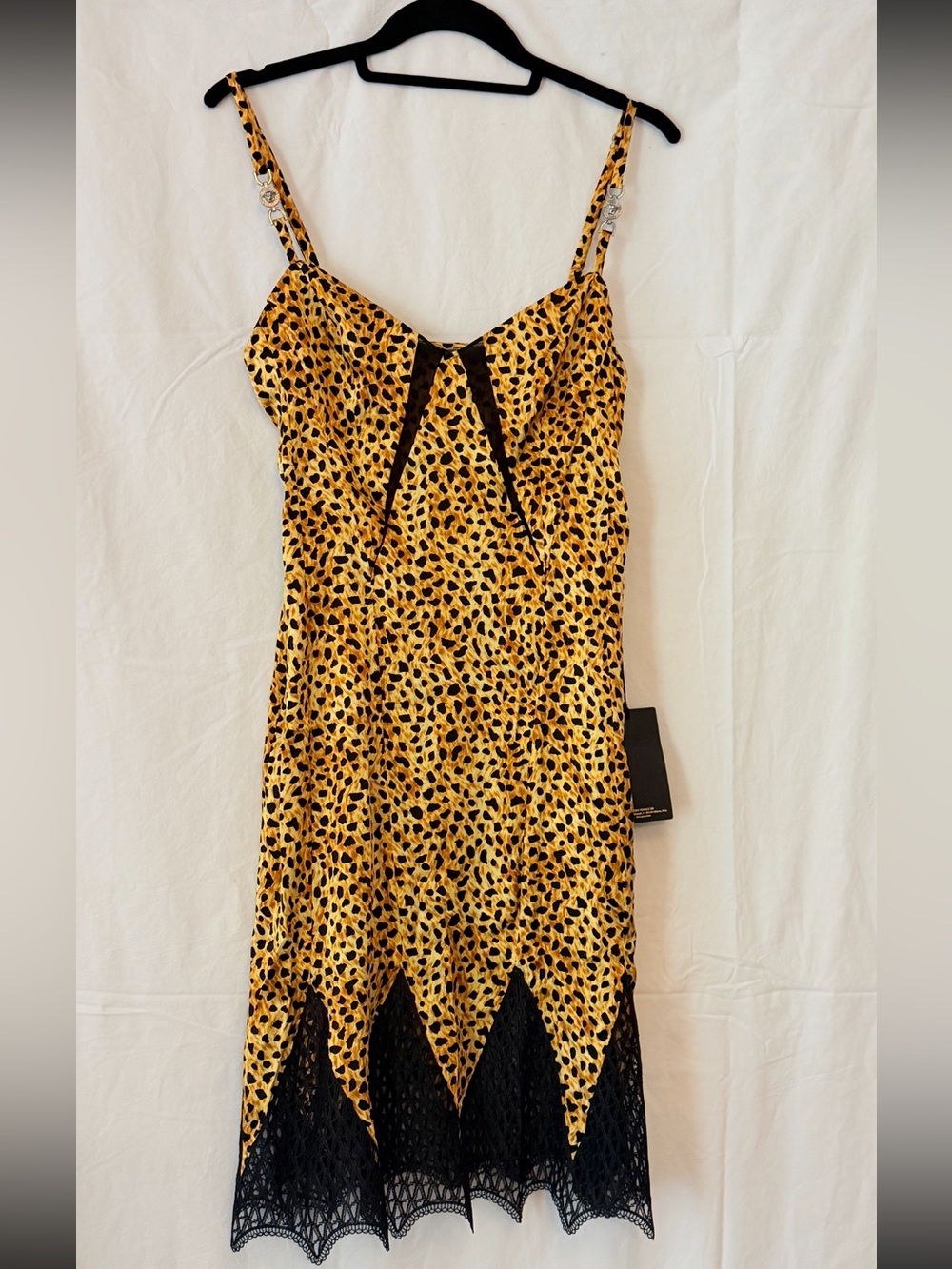 Versace Yellow and Black Leopard-Print Slip